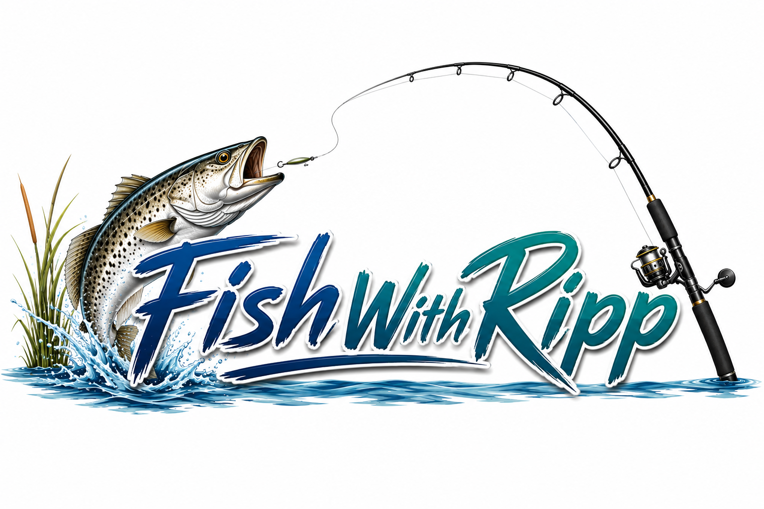 Fish With Ripp logo with speckled trout and fishing rod